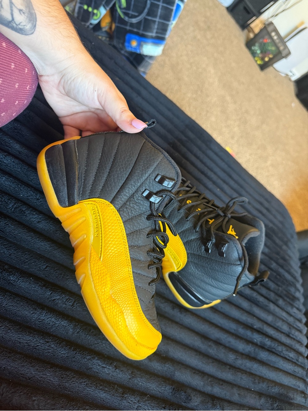 Jordan Kids Black and Yellow High-Top Sneakers